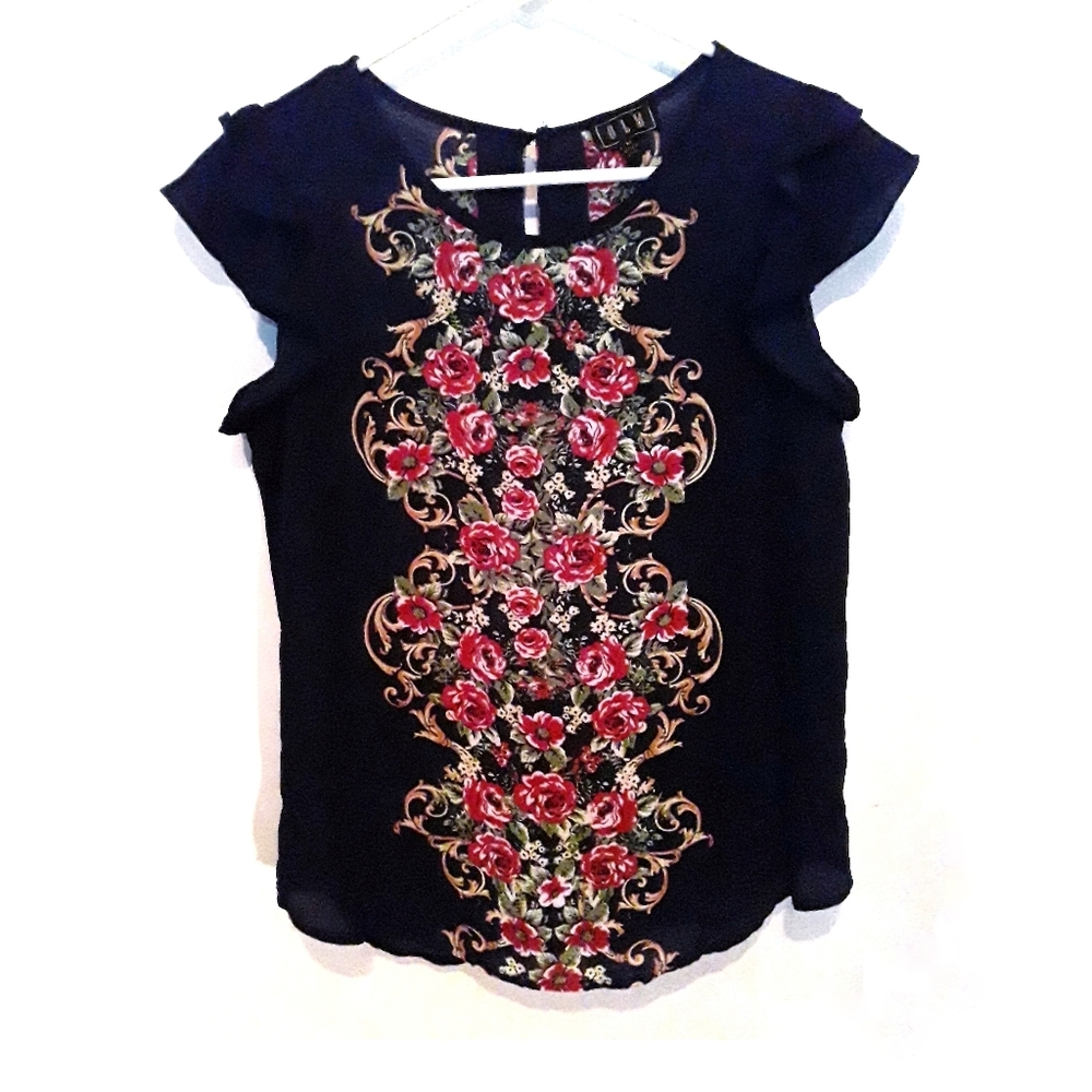 OLM Floral Ruffle Cuff Sleeve Blouse